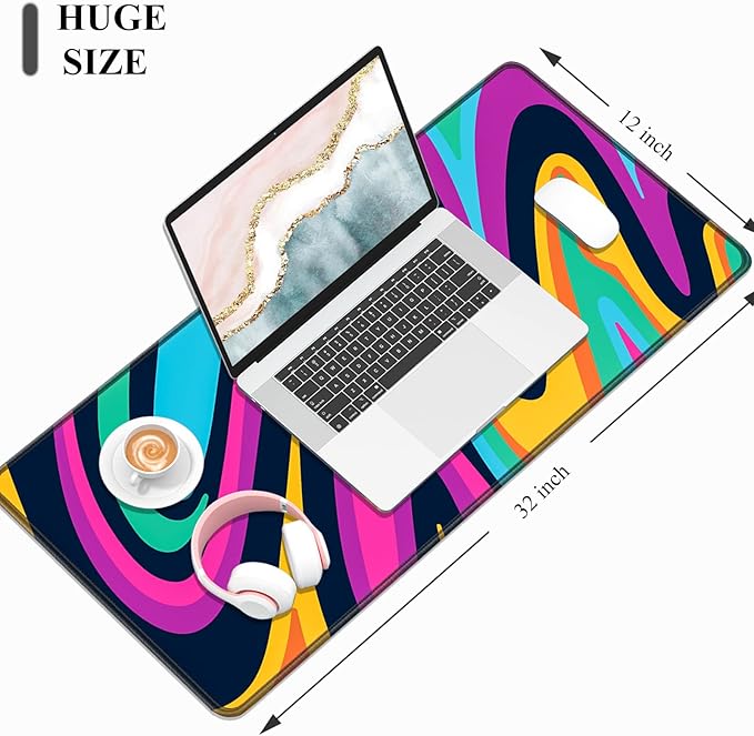 Desk Mat, 32" x 12" XXL Extended Large Gaming Mouse Pad, Desktop Decor Desk Pad, Cute Men Women Office Supplies and Accessories, XL Mouse Mat for Laptop & Keyboard, Colorful Abstract Painting