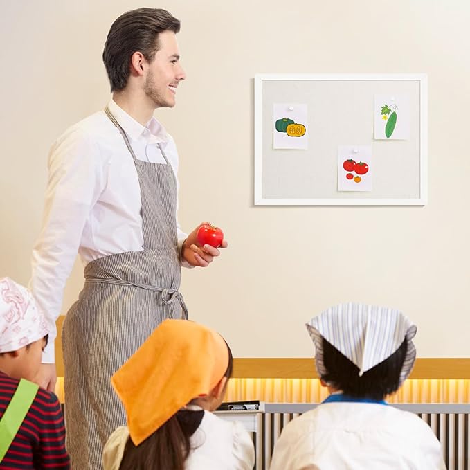 OWLKELA 13.3"x17.7" inch Bulletin Board with Linen, White Wood Style Frame, with 10 Pushpins, Linen Cork Board, Ideal for School, Home & Office