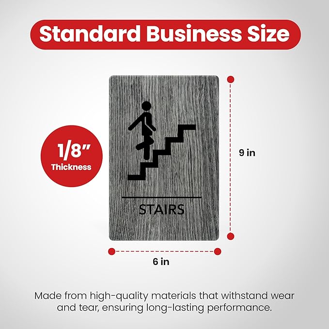 Promot Stair Sign – ADA Braille Stairway Sign for Business, Self-Adhesive, 9" x 6", Commercial Door Signage, Office Wall Decor - Classic Grey