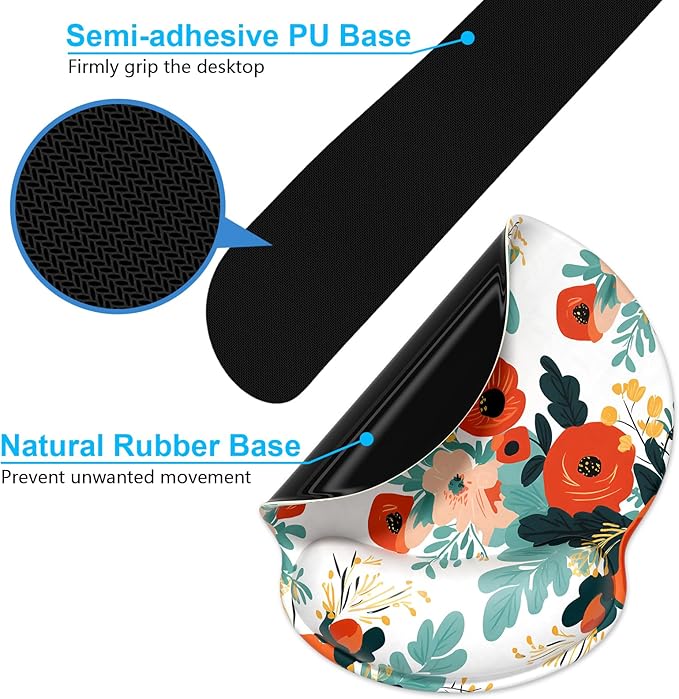 Dapesuom Keyboard Wrist Rest and Mouse Pad with Wrist Support, Cute Memory Foam Cushion for Keyboard and Mouse Set, Ergonomic Pad Rests with Non Slip Base for Easy Typing & Pain Relief, Pink Flowers