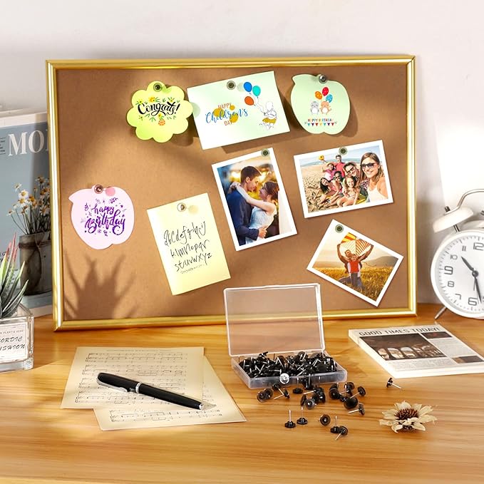 150 PCS Push Pins, Standard Plastic Head Steel Point & Black Plastic Round Head for Wall & Bulletin Boards, Fabric Markers, Crafts and Office Organization