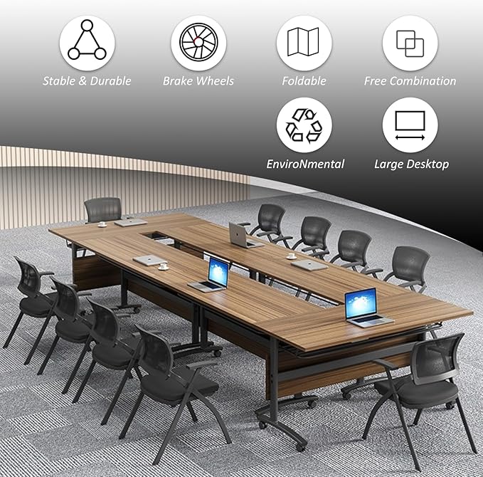 Folding Conference Table,Mobile Conference Room Tables Rolling Meeting Table with Caster Wheels,Flip Top Mobile Training Table,Foldable Rectangle Seminar Tables for Office,Classr (4pack, 55.1in)