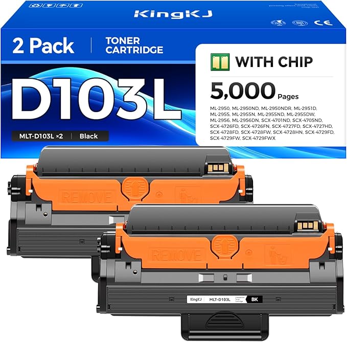 MLT-D103L Toner Cartridge Black 2Pack High-Yield Replacement for Samsung MLT-D103L D103L Compatible with Samsung ML-2950 ML-2955N ML-2956 SCX-4701ND SCX-4726FD SCX-4727FD SCX-4728HN SCX-4729FD Printer