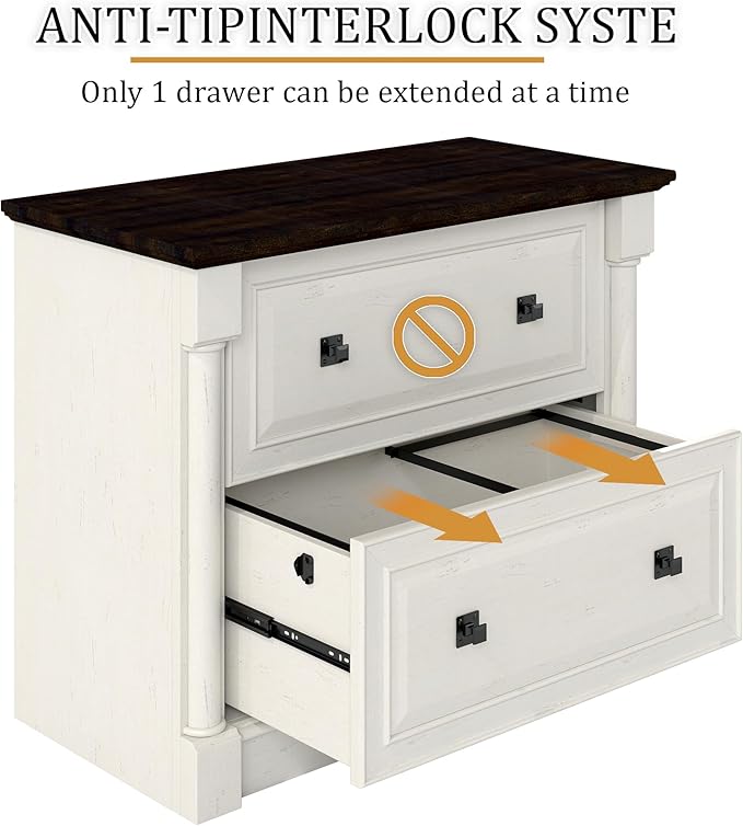 blini 2 Drawer File Cabinet Farmhouse Lateral File Cabinet with Hanging File Folders，Fits Letter/Legal/A4 Sizes, 36.8" Large Wood File Storage Cabinets Printer Stand for Home Office