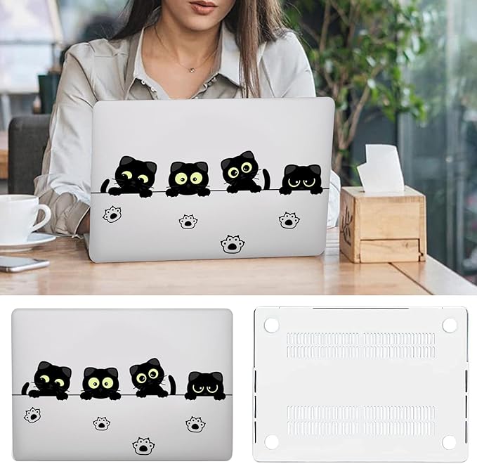 Compatible with MacBook Pro 13 Inch Case M2/M1 2025 2022-2017 A2338 A2289 A2251 A2159 A1989 A1706 A1708 Plastic Hard Shell Case&Keyboard Cover&Mac OS Keyboard Sticker (Black Cat A)