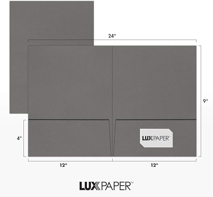 LUXPaper 9" x 12" Presentation Folders | Two Pocket | Smoke Gray | 100lb. Cover | 25 Qty