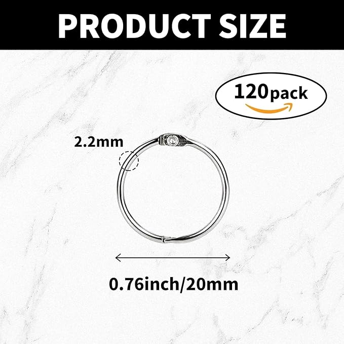 0.76 Inch Loose Leaf Binder Rings (120 Pack), Nickel Plated Small Metal Book Rings for Index Cards, Documents, Keychains, DIY Crafts, Office, School, and Home Supplies (0.76-inch)