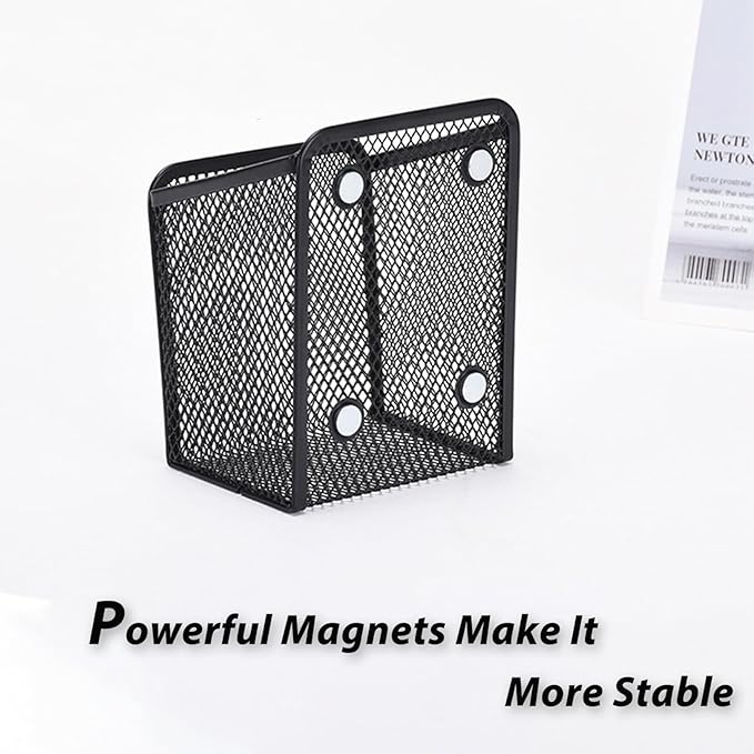 Magnetic Pencil Holders 2 Pack Metal Mesh Pencil Case Pen Basket for Blackboard Magnet Writing Utensil Cups Storage Organizers for Whiteboard Refrigerator