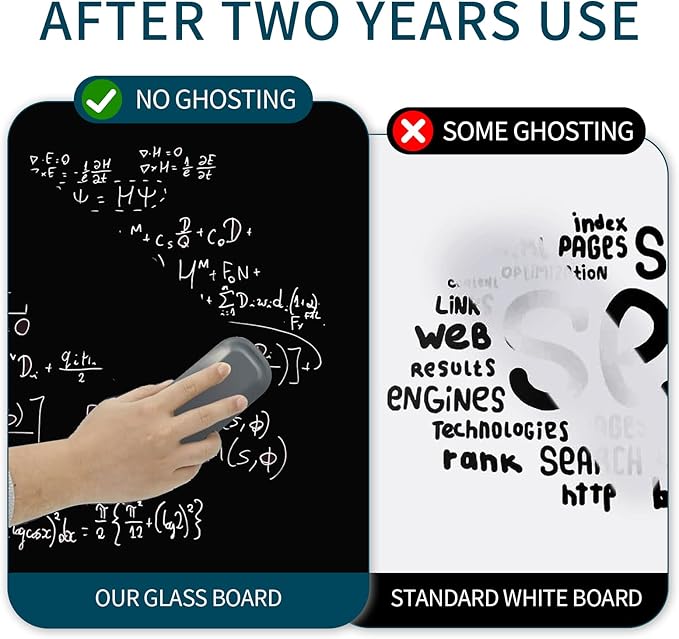 Magnetic Glass Whiteboard, Black Glass Dry Erase Board 6' x 3', Large White Board Frameless for Office Home & School Wall with Magnets, Eraser, Markers