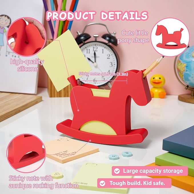 Li&Zhao Horse Sticky Note Holder - Cute Post It Note Dispenser Memo Dispenser Pen Holder Sticky Note Dispenser Post It Note Holder Notepad Holder for Desk School Office(Red)