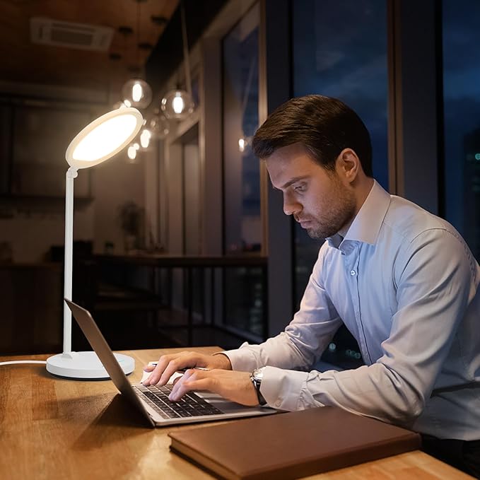 LED Desk Lamp With Swing Arm and Flexible Neck - 3CCT Table Lamp for Home, Office, College Dorm - Tall Lamp With Shade for Children Reading, Study - Eye-Care Touch Control