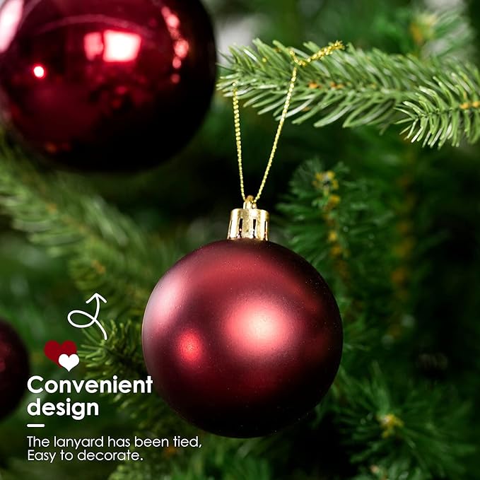 Christmas Ornaments for Xmas Trees,Burgundy Shatterproof Christmas Ball Ornaments