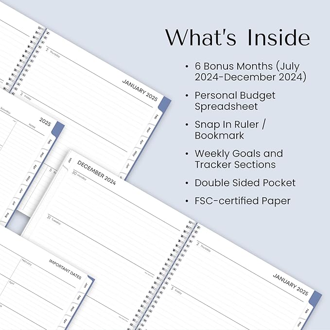 Blue Sky 2025 Weekly and Monthly Planner Calendar, January 2025 - December 2025, 8.5" x 11", Flexible Frosted Cover, Laminated Tabs, Wirebound, Storage Pocket, Lindley