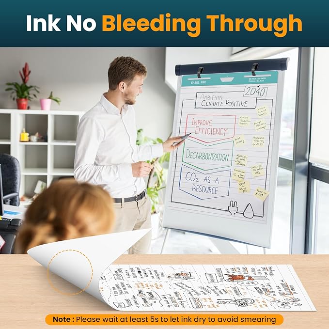 OLenyer Super Sticky Easel Pad, 25x 30IN, Large Self Stick Flip Chart Paper for Office School Classroom Supplies, 30 Sheets/Pad, 6 Pads/Pack, White, Lined