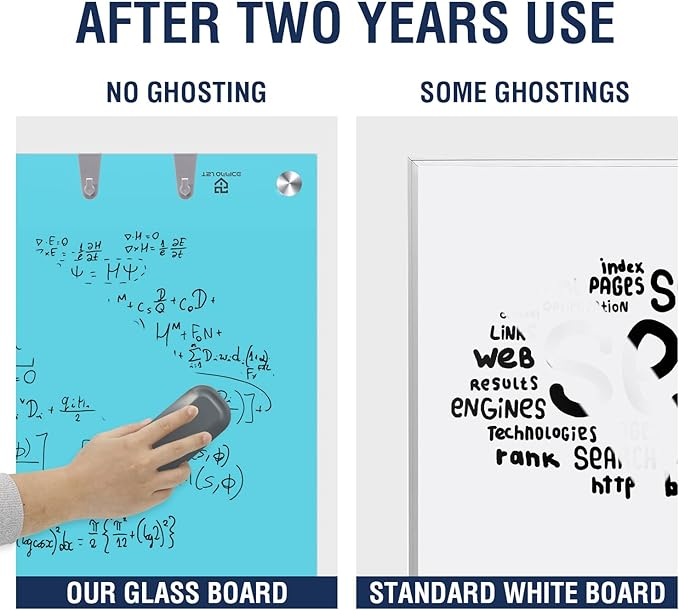 TSJ OFFICE Glass Dry-Erase Board - 36 x 24 Inches Wall Mounted Magnetic Whiteboard, Large Frameless Glass White Board for Office, Home & School, Blue