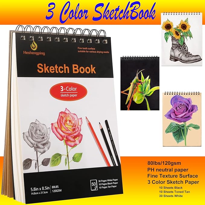 Sketch & Drawing Art Pencil Kit 52 Piece Set, 24 Color Pencil for Coloring Books, Pencil of Graphite & charcoal, 3-color Sketchbook, coloring book Etc, Art Supply Ideal for Adult Student Beginner Teen