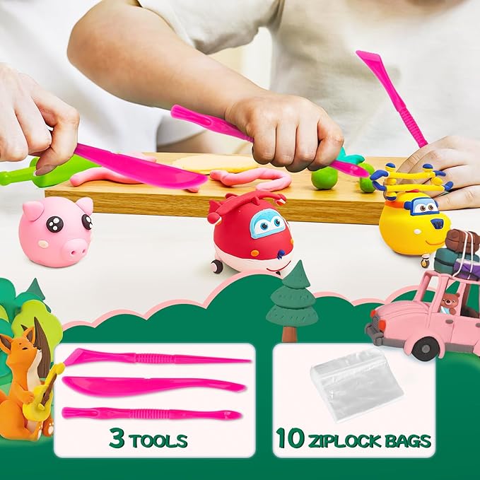 Chico Land 24 Colors Air Dry Clay, Gift for Boys & Girls Age 4+ Year Old, DIY Model Modeling Clay kit for Kids, with Sculpting Tools, Storage Bags, Kids Art Crafts