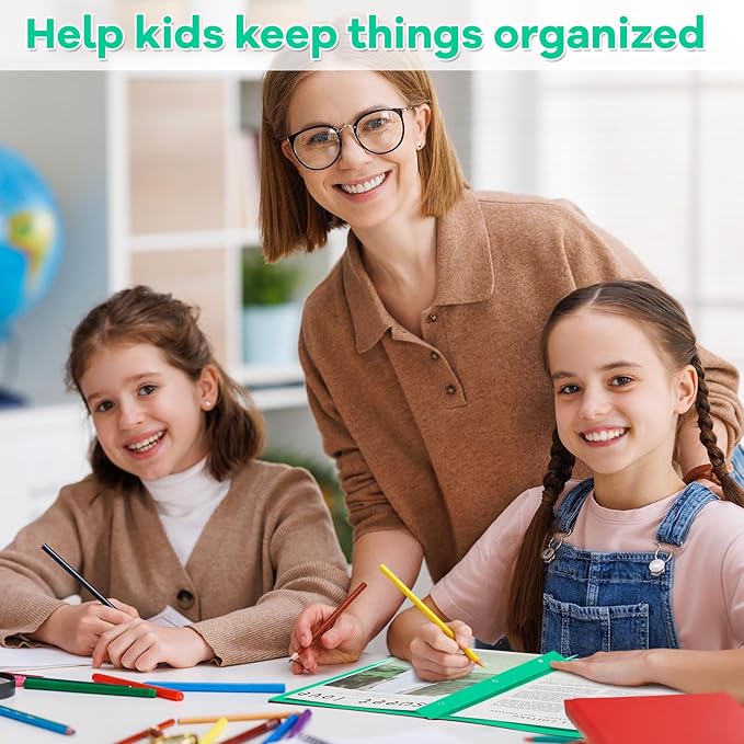 Henoyso 24 Pcs Plastic Folders with Clear Front Pocket and 3 Prong Take Home Plastic 2 Pocket Folder Back to School for Students Parent Teacher Communication for School Office (Green)