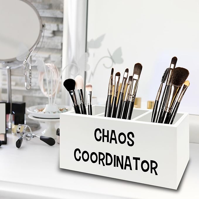 Chaos Coordinator Pen Pencil Holder Organizer for Desk, Thank You Gifts for Women Men Coworkers Boss Leader Manager, Appreciation Gifts Wooden Box Sign for Home Office Desk Tabletop Decorations