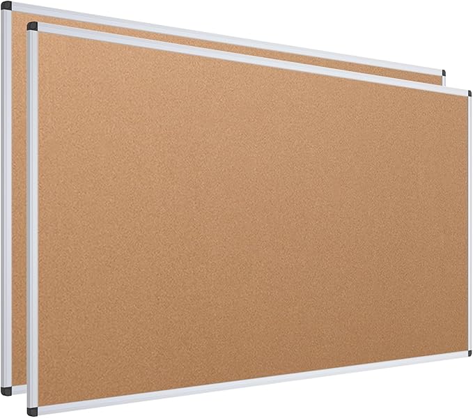 VIZ-PRO Cork Notice Board Bulletin Board, 96 X 48 Inches, Pack of 2, Silver Aluminium Frame