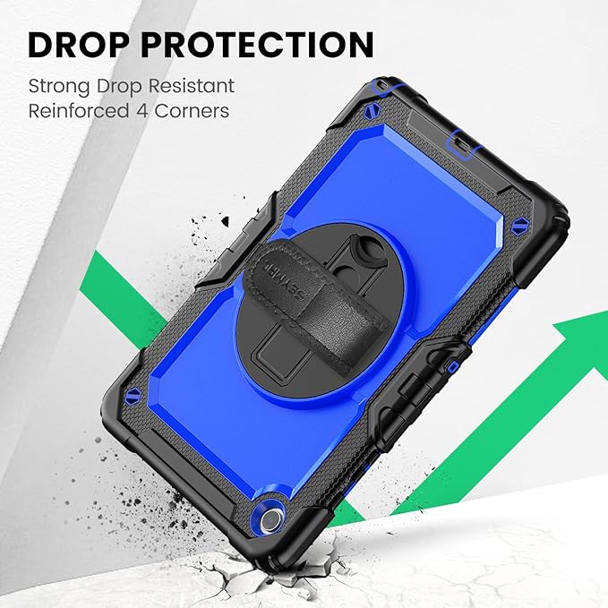 SEYMAC Case for Samsung Galaxy Tab A9+/ A9 Plus 11" (SM-X210/X216/X218), Heavy Duty Shockproof Protective Case with Screen Protector, Rotating Stand, Hand/Shoulder Strap and Pen Holder, Blue