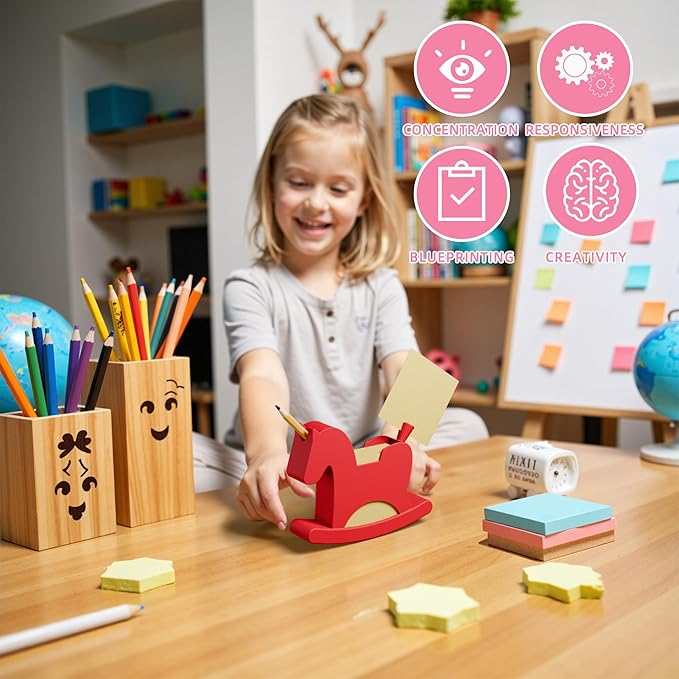 Li&Zhao Horse Sticky Note Holder - Cute Post It Note Dispenser Memo Dispenser Pen Holder Sticky Note Dispenser Post It Note Holder Notepad Holder for Desk School Office(Red)