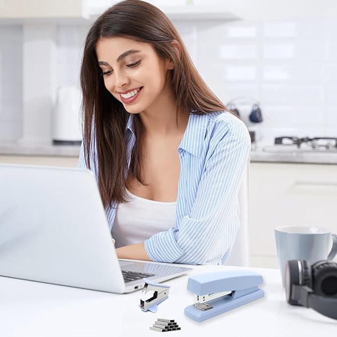 Blue Office Stapler, 25 Sheet Capacity with 2000 Staples and Staple Remover, Desktop Stapler,Blue Office Supplies for Students and Office Clerks