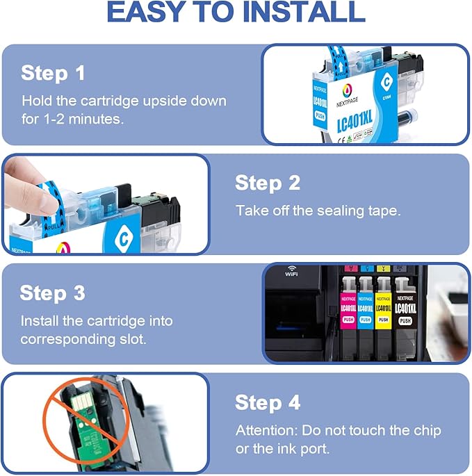 LC401XL MFC-J1010DW Ink Cartridges for Brother Printer LC401XL LC401 for MFC-J1010DW MFC-J1170DW MFC-J1012DW MFC-J1800DW MFC J1010DW - 4 Pack High Yields Black Cyan Magenta Yellow