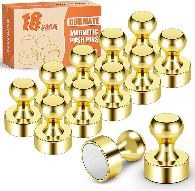 Strong Refrigerator Magnets, Whiteboard Magnets for Small Gold Push Pins, 18 PCS Magnetic Clips Heavy Duty for Desk Accessories, Kitchen Decor, Crafts, Locker, Map Decorative