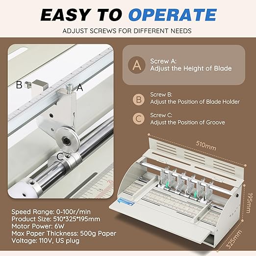 Mxmoonant Electric Creasing Machine with Adjustable Speed 0-100r/min, Paper Creaser Perforator Cutter Folder for Cards Invitations Tickets 110V