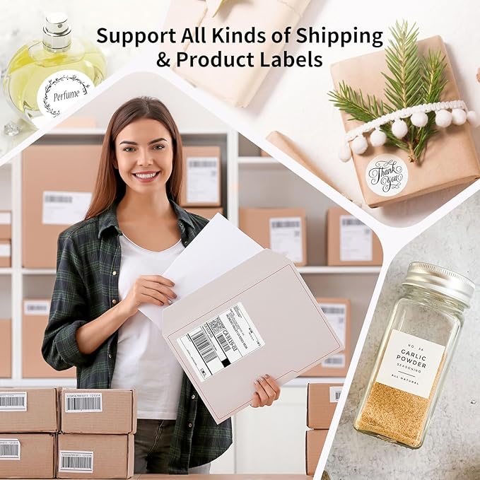 Bluetooth Thermal Shipping Label Printer, 4X6 Inkless Label Machine for iOS, Android, Laptop, Wireless Printer for Small Business, Compatible with Amazon, UPS, Shopify, Black