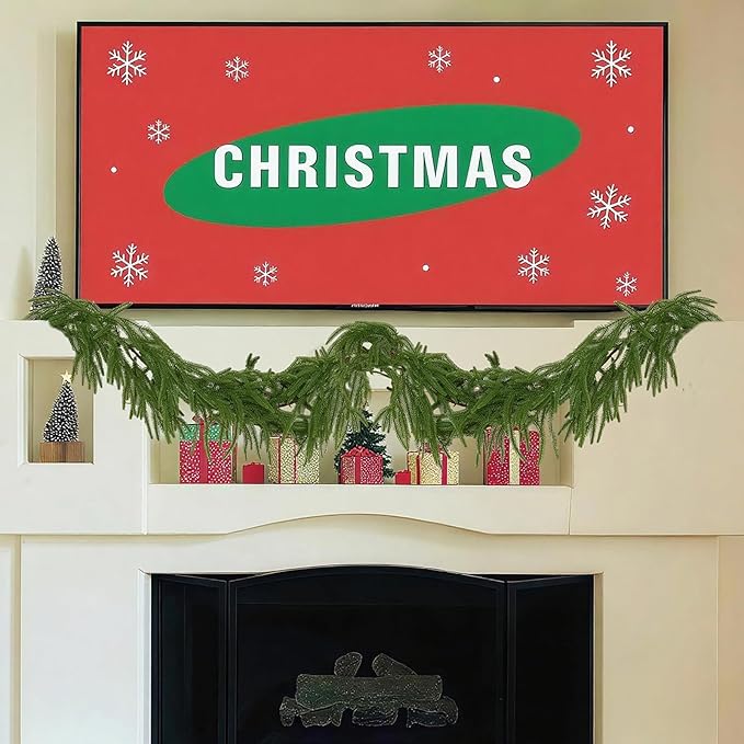 1 Pcs 6FT Christmas Garland, Christmas Decorations, Artificial Norfolk Pine Garland, Faux Greenery Garland for Mantle Fireplace Table Door Wall Upstairs Indoor Outdoor Holiday Xmas Decor