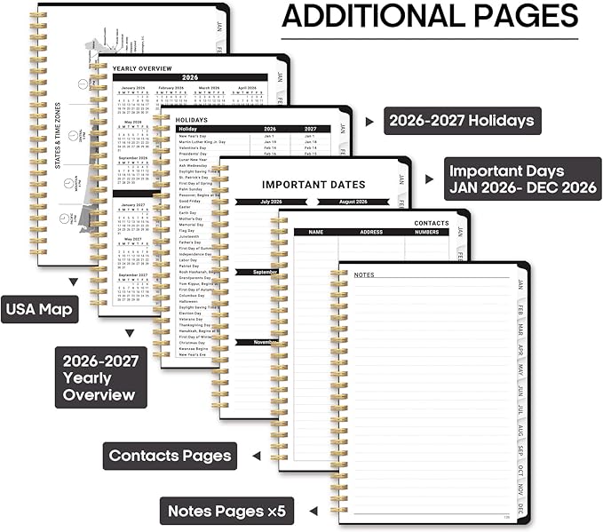 2026 Planner, Weekly and Monthly Calendar Planner Book, January 2026 - December 2026, Hardcover Spiral Planner with Monthly Tabs, Notes Pages, Perfect for Women & Men, A5 (6.4" x 8.5") - Black