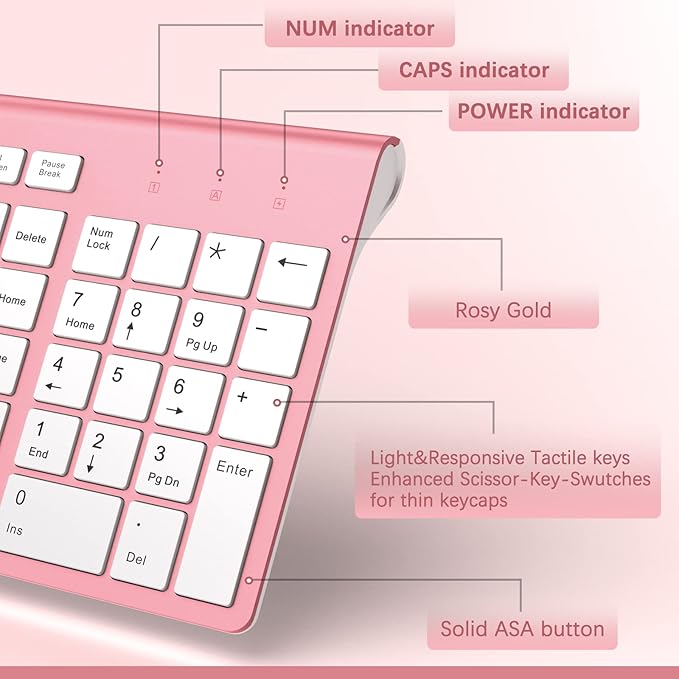 J JOYACCESS Wireless Keyboard Mouse Combo,Typewriter Keyboard Wireless, Portable Pink Wireless Keyboard for Computer/Laptop/Windows/Mac
