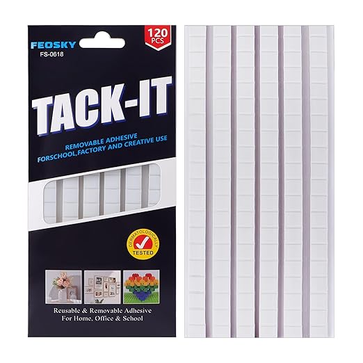 Feosky Adhesive Poster Sticky Tack Putty, Reusable and Removable Adhesive Putty, 120PCS, Mounting Putty for displaying Wall Paintings, Museum Art Photography, Picture, Crafts (White, Pack of 1)