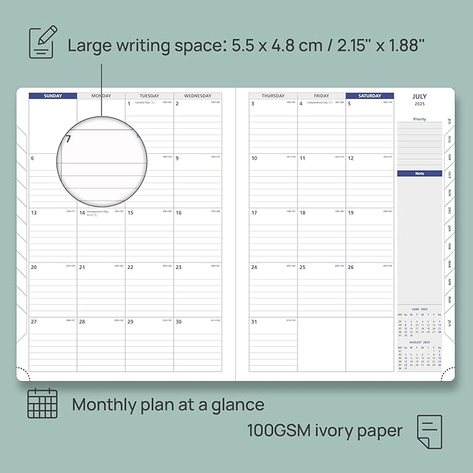 POPRUN Academic Planner 2025-2026, 8.5'' x 11.25'', Quarter-Hourly Appointment Book (July 2025-June 2026) with PU Leather Soft Cover, Dual Pockets, Monthly Tabs, 100GSM Thick Paper - Cornflower