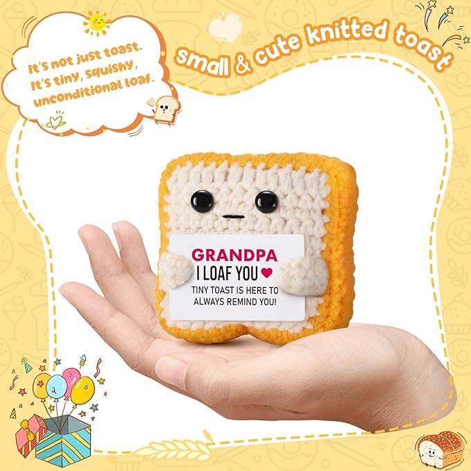 Gifts for Grandpa from Granddaughter, Grandson - Funny "I Loaf You" Crochet Toast - Unique Fathers Day, Birthday, Christmas Gift for Grandpa, Papa, Pops - Cute Keepsake & Décor