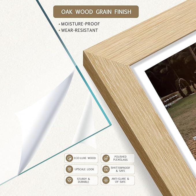 20x28 Picture Frame 3 Pack - Natural Oak Woodgrain, Vertical or Horizontal Wall Hanging for Photos, Posters, Artworks & Puzzle