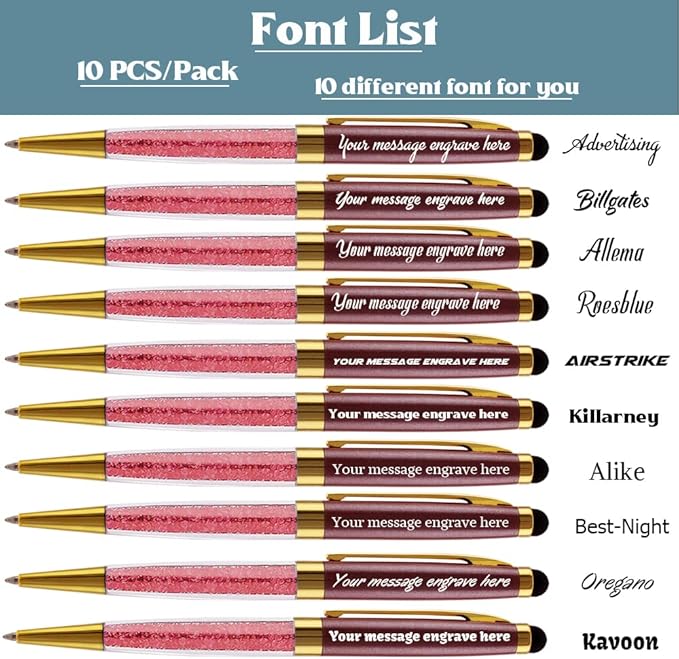 Ancolo Personalized Pens with Stylus tip stylish pens Crystal Diamond pen - Engraved with Your Name Logo or Message, Phone Number Black ink Perfect for Wedding Party any occations