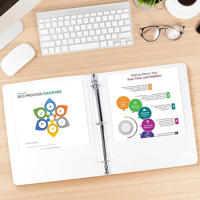 2'' 3 Ring Binder, Standard 2-inch Round Ring Binder Fit Letter Size Paper, Presentation View Binders, White, 6-Pack