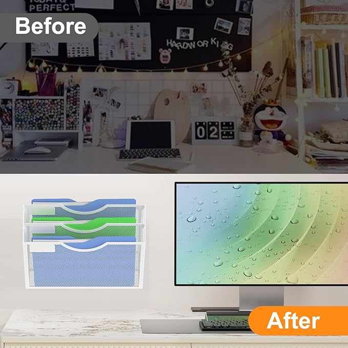 Kuntine.B Wall File Organizer Office Hanging Magazine Holder Wall File Organizer for Office Home (White, 3 Tier)