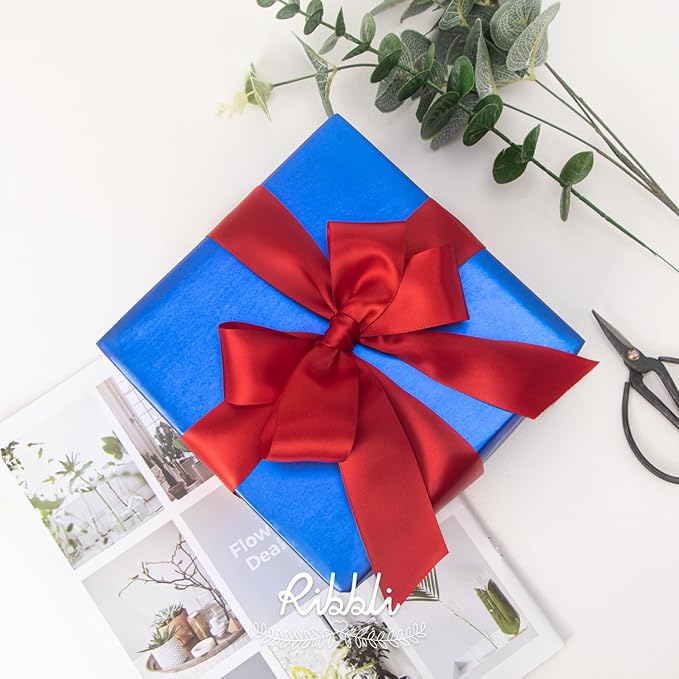 Ribbli Red Double Faced Satin Ribbon,1-1/2” x Continuous 25 Yards,Use for Bows Bouquet,Christmas Gift Wrapping,Floral Arrangement