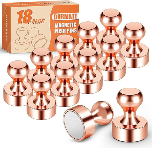 Strong Whiteboard Magnets, Refrigerator Magnetic Push Pins for Kitchen, Rose Gold Neodymium Magnets for Fridge, Office, Gadgets, Locker Accessories, Bulletin Board, 18 Pack