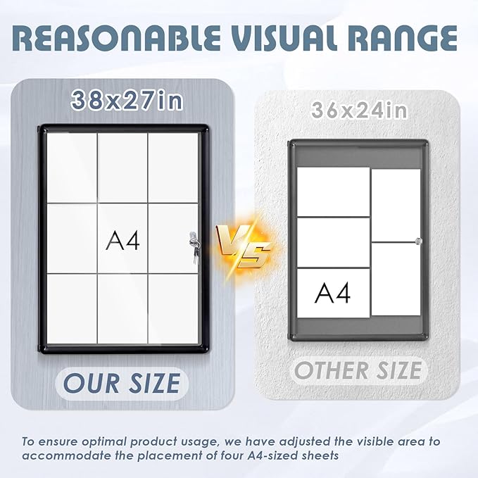 Enclosed Bulletin Board Lockable Display Case Message Board with Locking Door for Indoor, Grey Felt, Black Aluminum Frame, 38 X 28 in