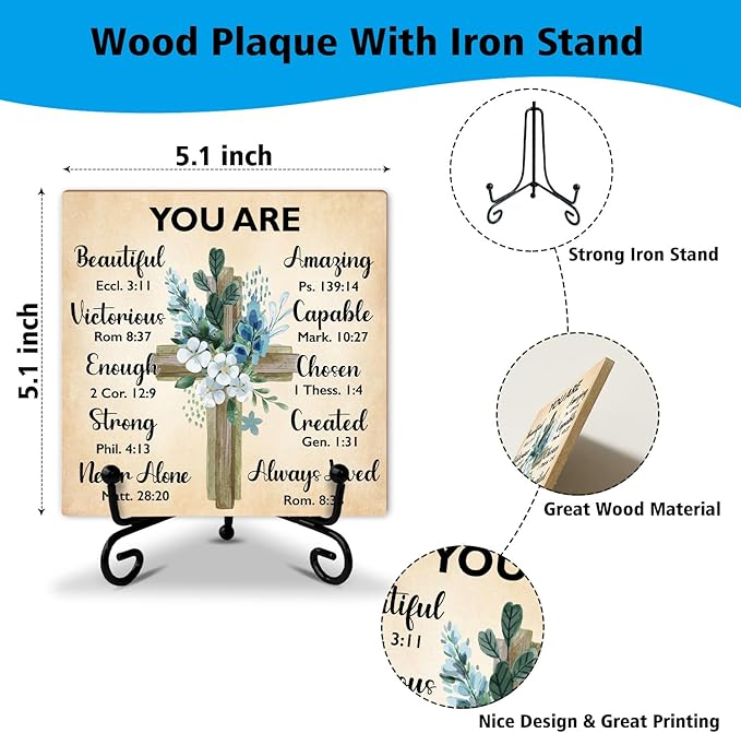 Christian Gift for Women Wood Sign with Stand - Bible Verse Religious Gifts Catholic Gifts for Her, Inspirational Spiritual Decor Home Office Decor Table Centerpiece Christian Decor Desk Plaque -33