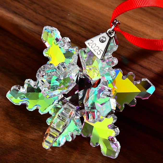 Annual Edition 3D Ornament 2025 Crystal Christmas Ornaments,Christmas Tree Ornaments Crystal Sun Catcher Home Hanging Decor,Holiday Christmas Decor & Collector’s Gift (3D-Colorful)