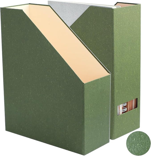Magazine Holder - File Holder and Desk Organizer, Paperboard Book Organizer and Storage Box for Documents, Magazine Holder Rack for Classroom, Home, and Office (Leaf Green, 2-Pack)