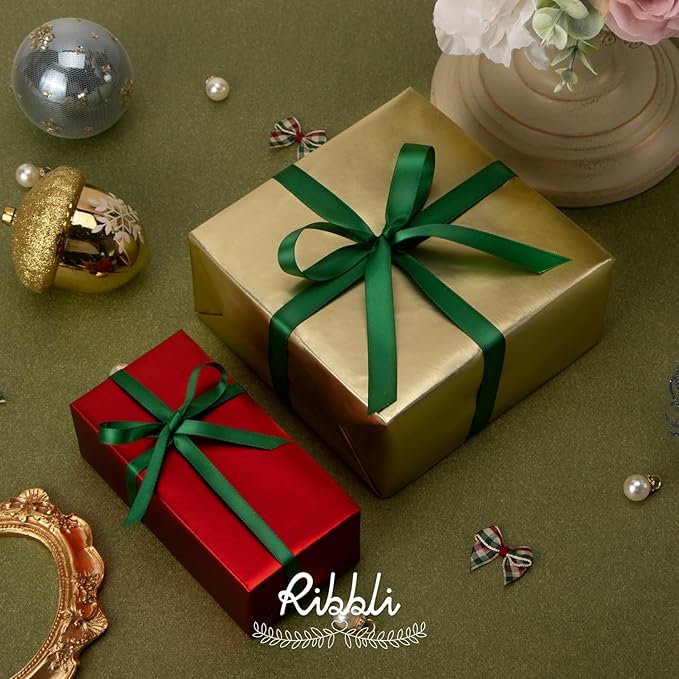 Ribbli Forest Green Double Faced Satin Ribbon,1/2 Inch x Continuous 25 Yards,Use for Craft Bows Bouquet, Gift Wrapping, Wedding Decoration, Floral Arrangement