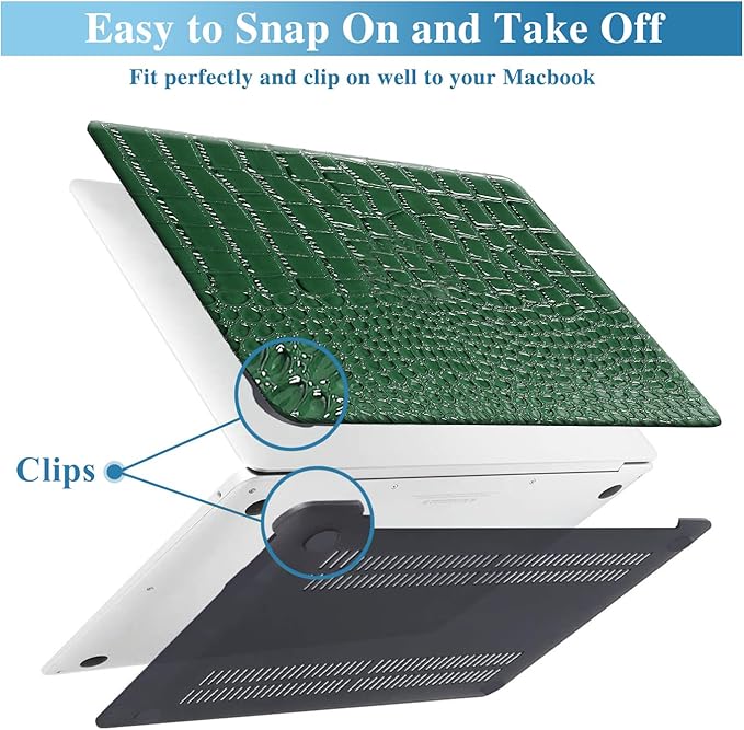 KEROM Compatible with Crocodile MacBook Pro 16 inch Case 2025-2021 M4 M3 M2 M1 Pro/Max Chip A3403 A3186 A2991 A2780 A2485, Textured Aligator Skin PU Leather Hardshell & Keyboard Cover, Emerald Green