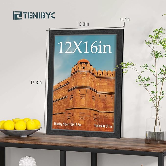 12x16 Picture Frames Set - 3 Pack - Black Solid Wood Poster Frame - Tempered Glass - Exclusive Woodgrain - Rooms, Offices, Gallery, Studio, and Hallway, Wall Display Decor